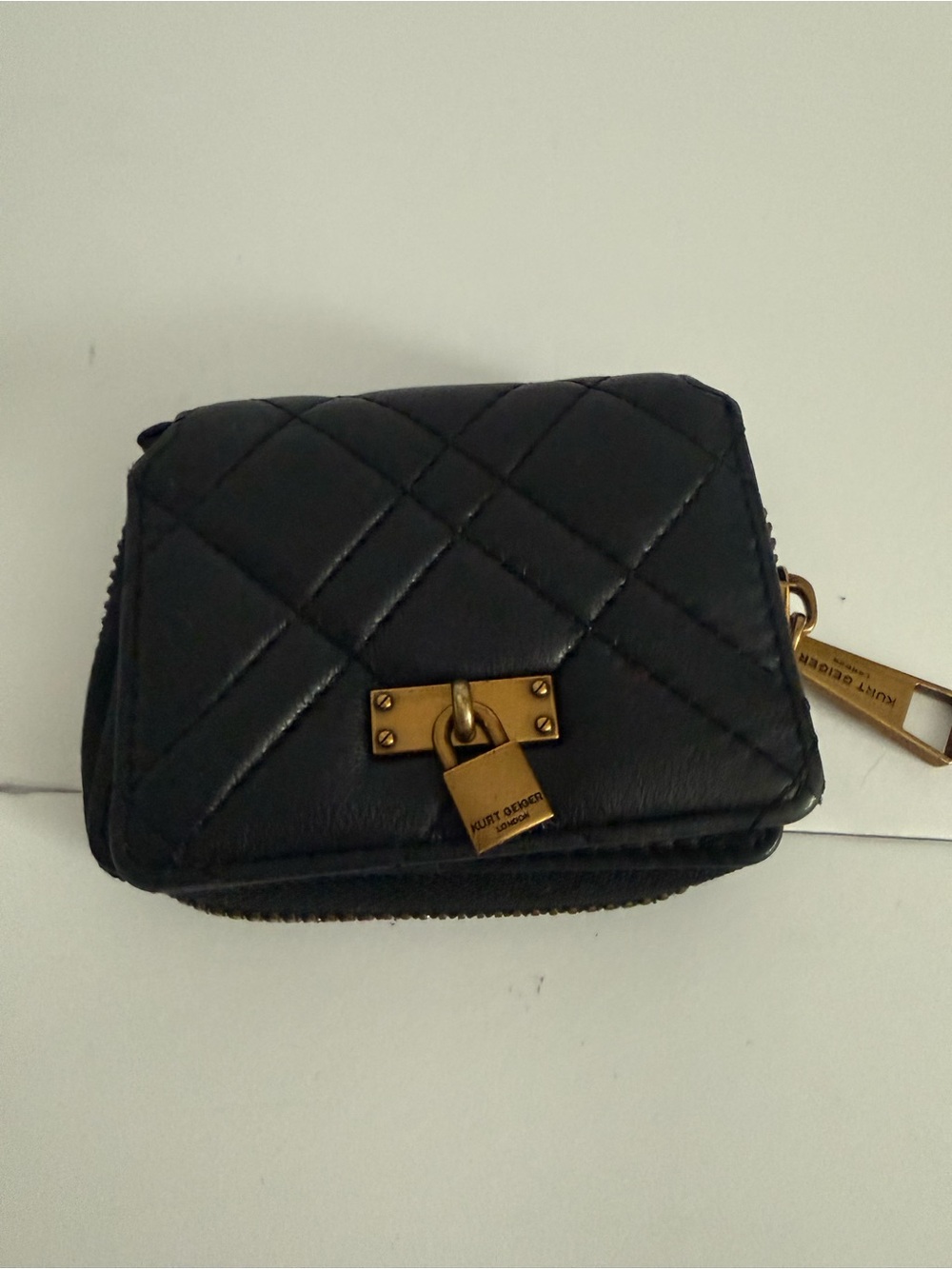 Kurt Geiger Black Leather Mini Crossbody with Gold Lock without the chain